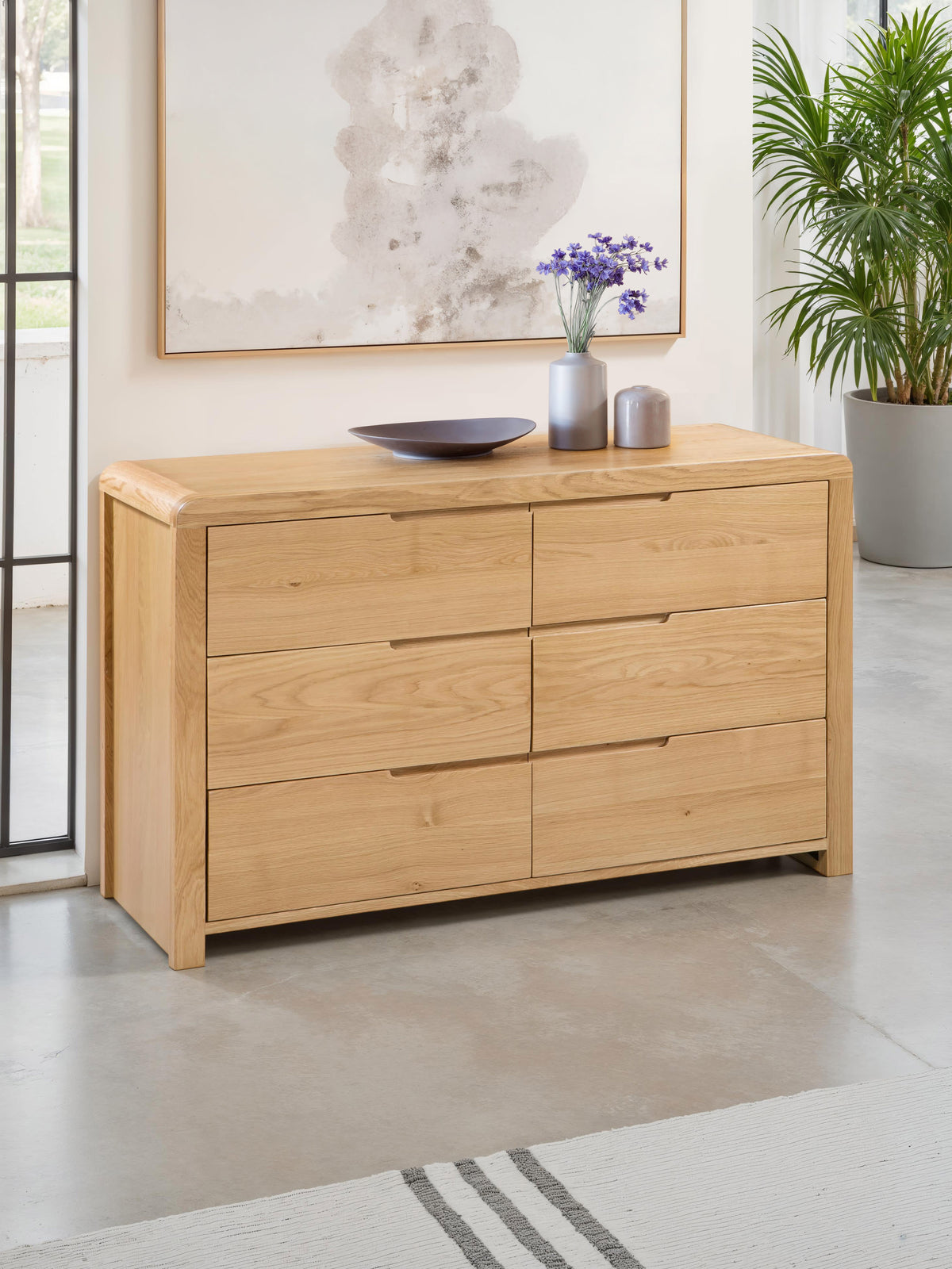 Curve Oak 6 Drawer Wide Chest
