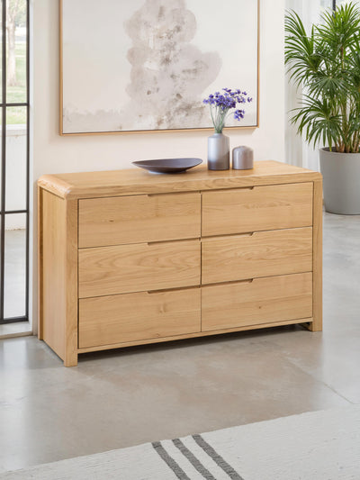Curve Oak 6 Drawer Wide Chest