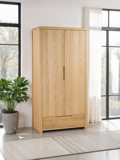 Curve Oak 2 Door 1 Drawer Wardrobe
