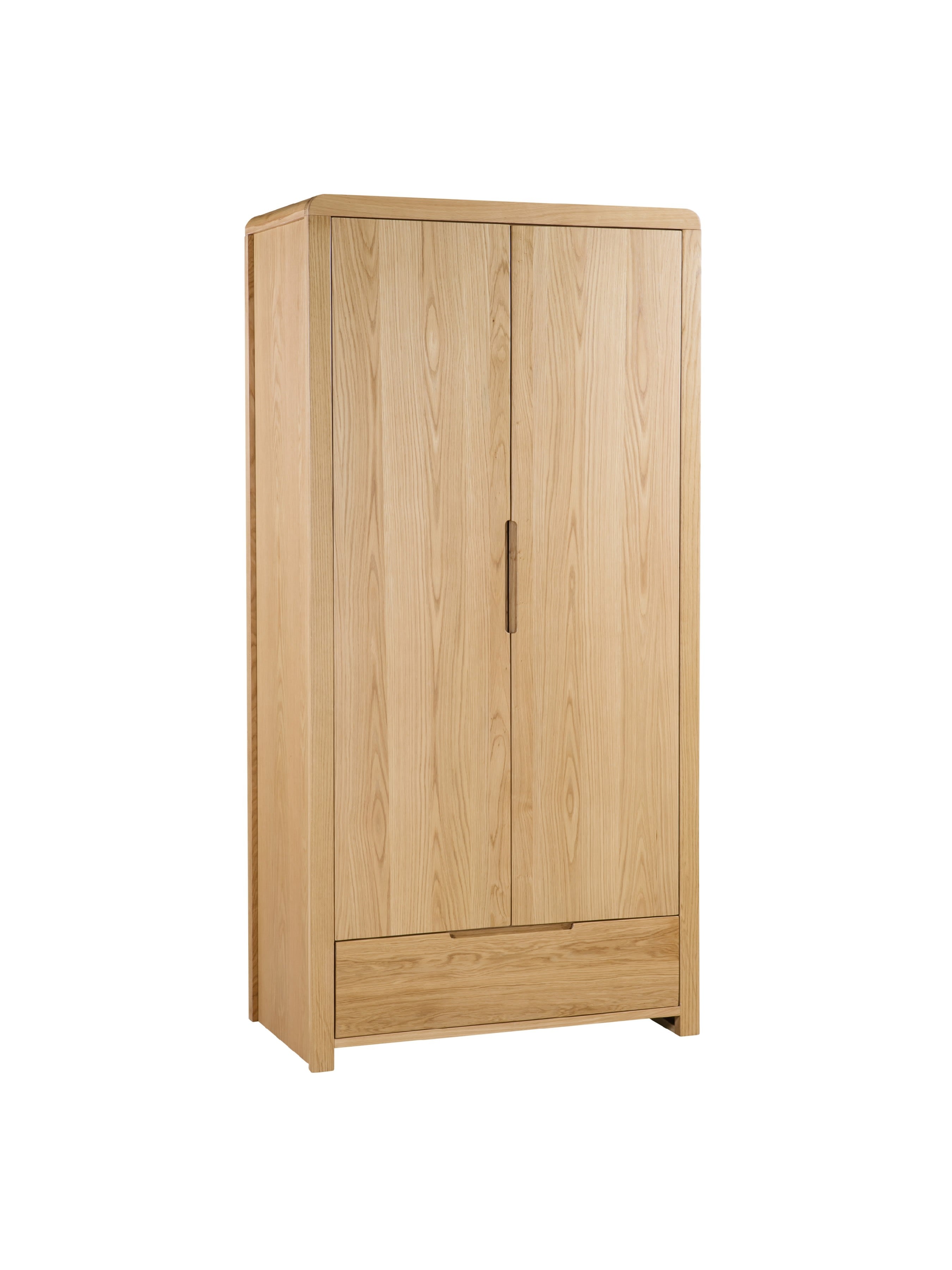 Curve Oak 2 Door 1 Drawer Wardrobe