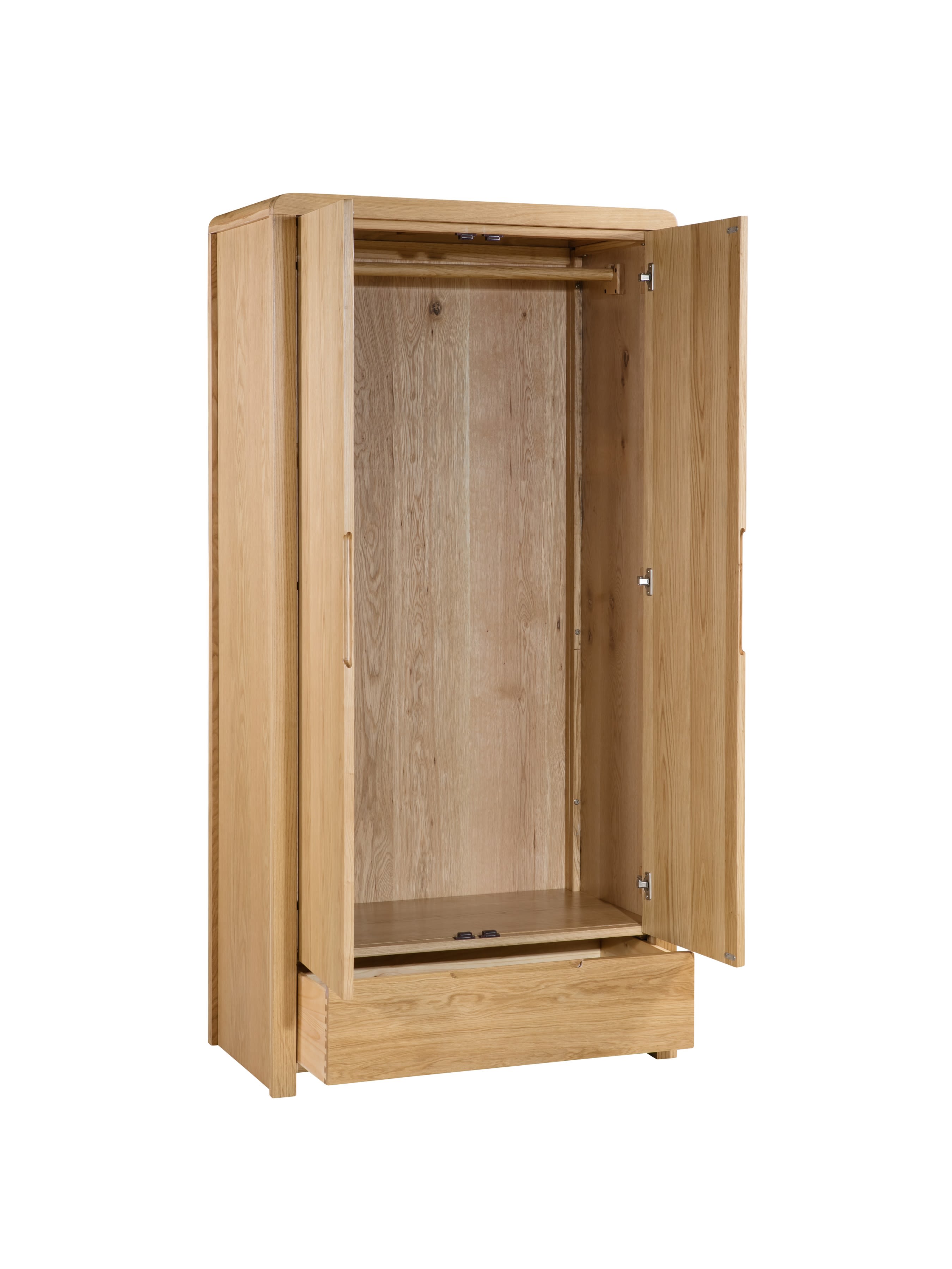 Curve Oak 2 Door 1 Drawer Wardrobe