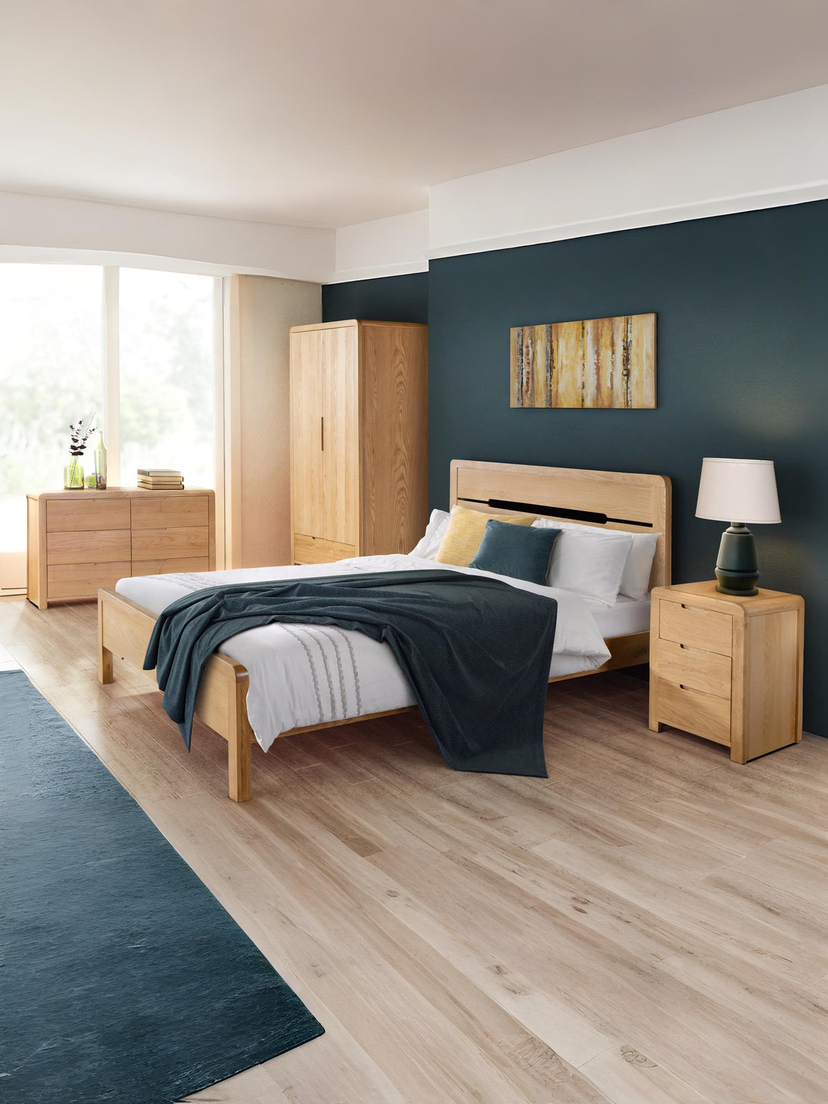 Curve Oak 2 Door 1 Drawer Wardrobe