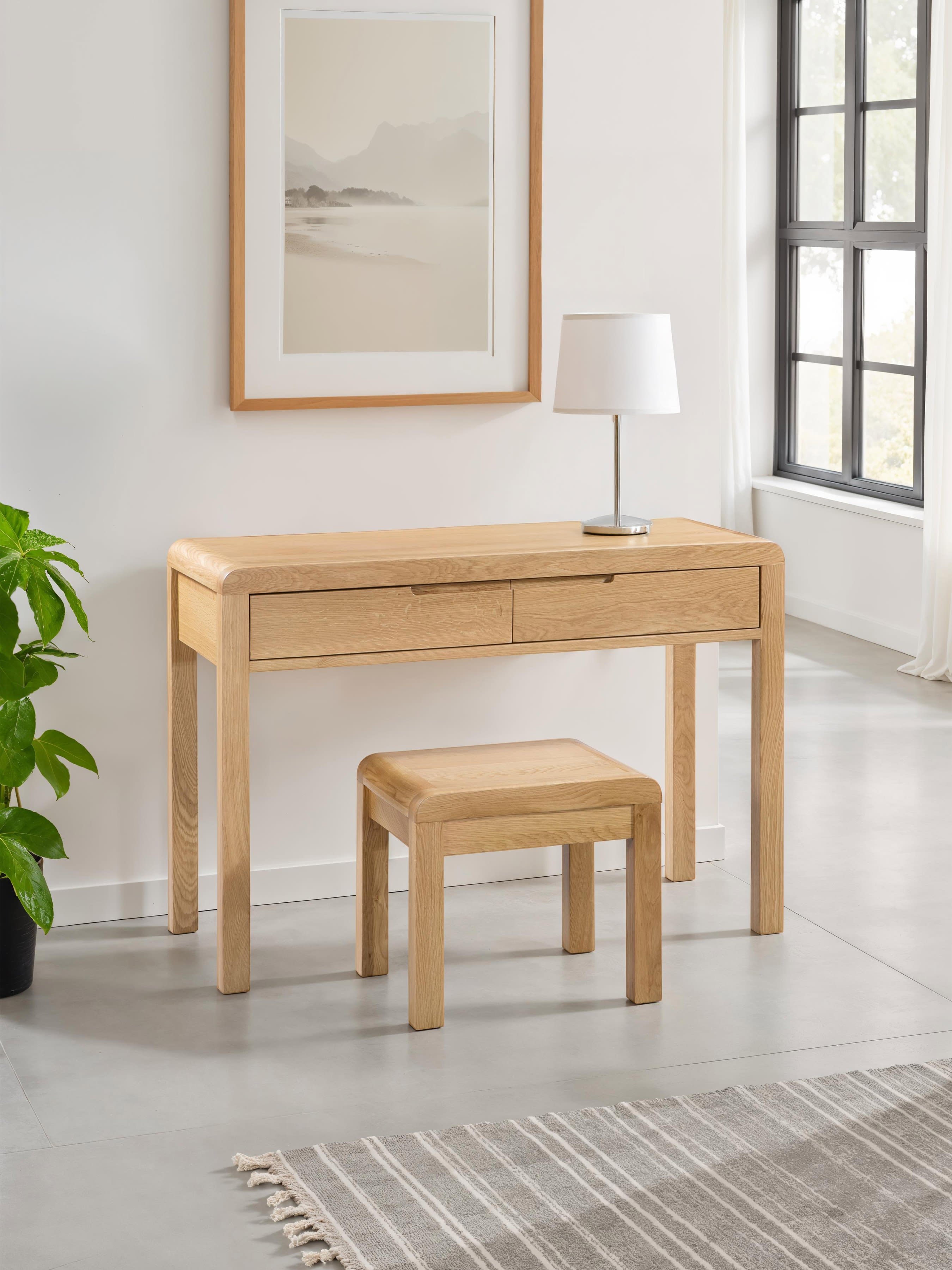 Curve Oak 2 Drawer Dressing Table & Stool