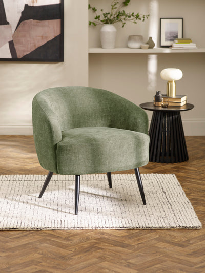 Dahlia Olive Green Linen Upholstered Accent Chair with Black Metal Legs – Olive Faux Linen