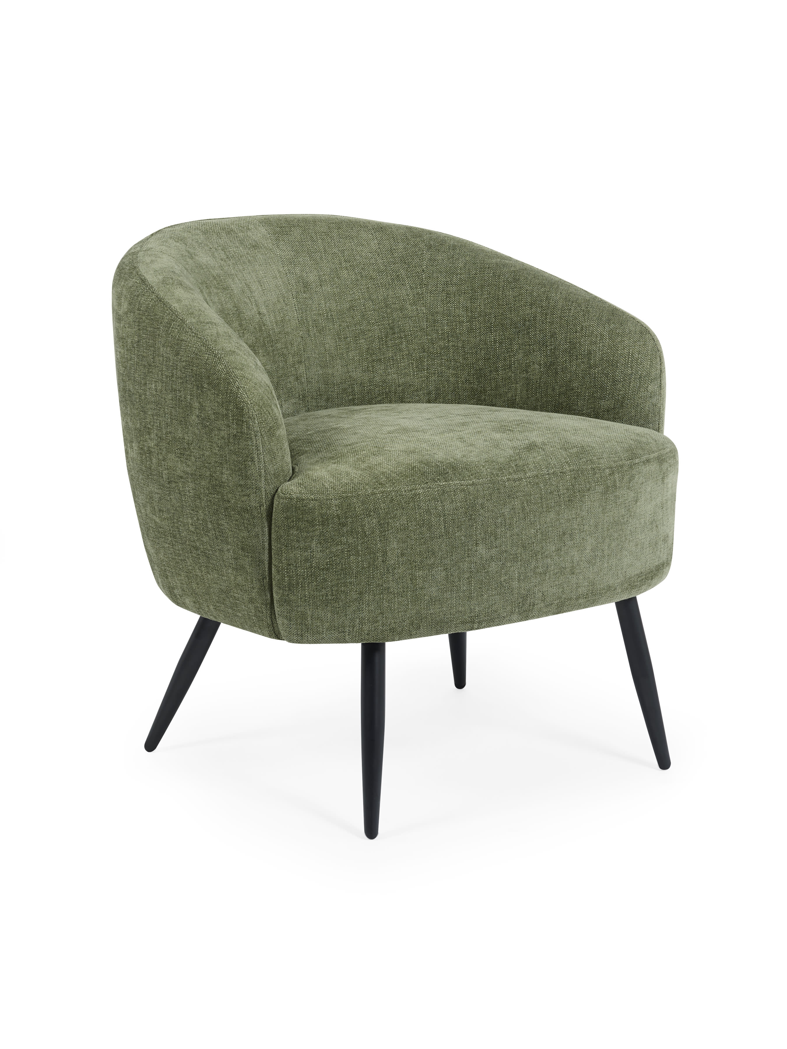Dahlia Olive Green Linen Upholstered Accent Chair with Black Metal Legs – Olive Faux Linen