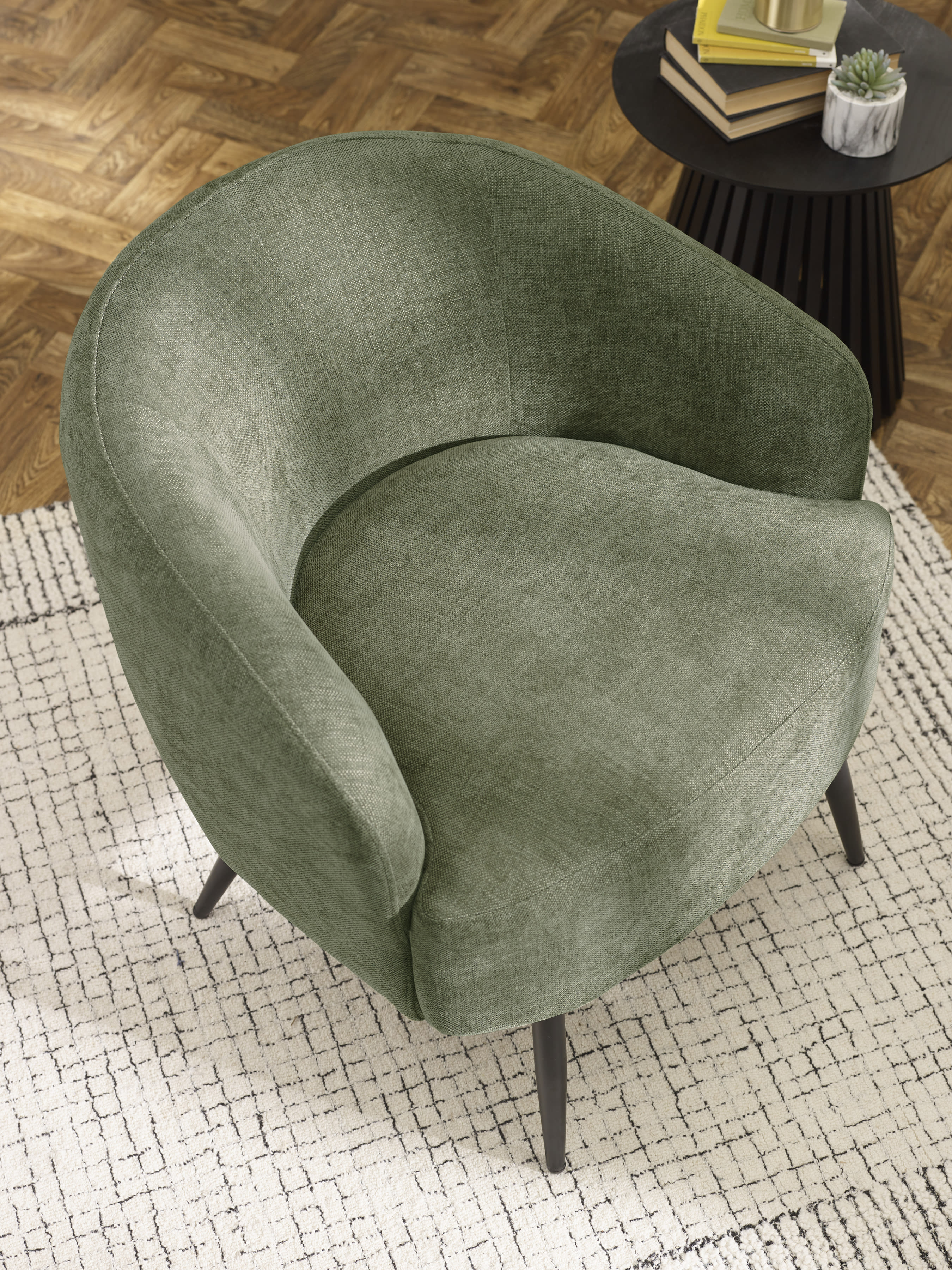 Dahlia Olive Green Linen Upholstered Accent Chair with Black Metal Legs – Olive Faux Linen