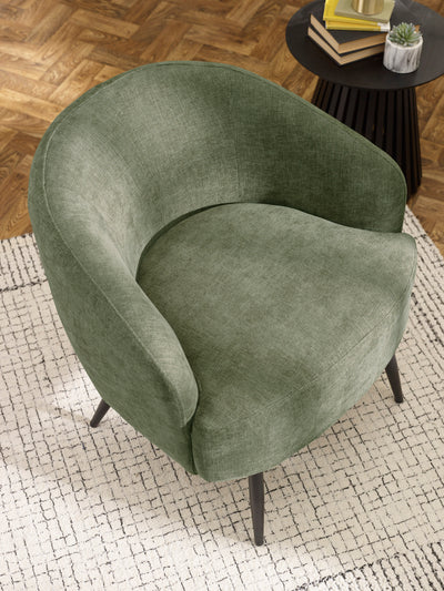 Dahlia Olive Green Linen Upholstered Accent Chair with Black Metal Legs – Olive Faux Linen
