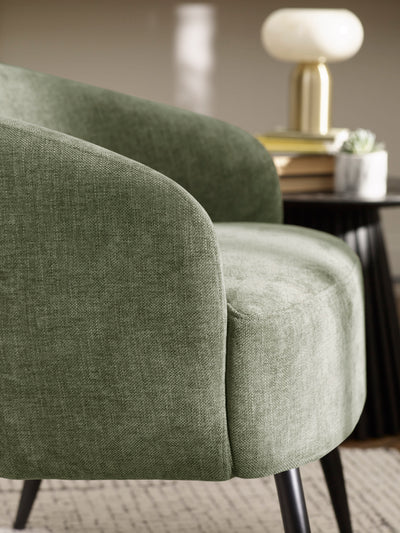 Dahlia Olive Green Linen Upholstered Accent Chair with Black Metal Legs – Olive Faux Linen