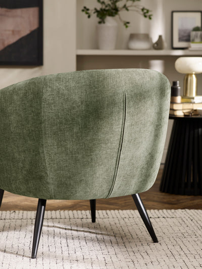 Dahlia Olive Green Linen Upholstered Accent Chair with Black Metal Legs – Olive Faux Linen