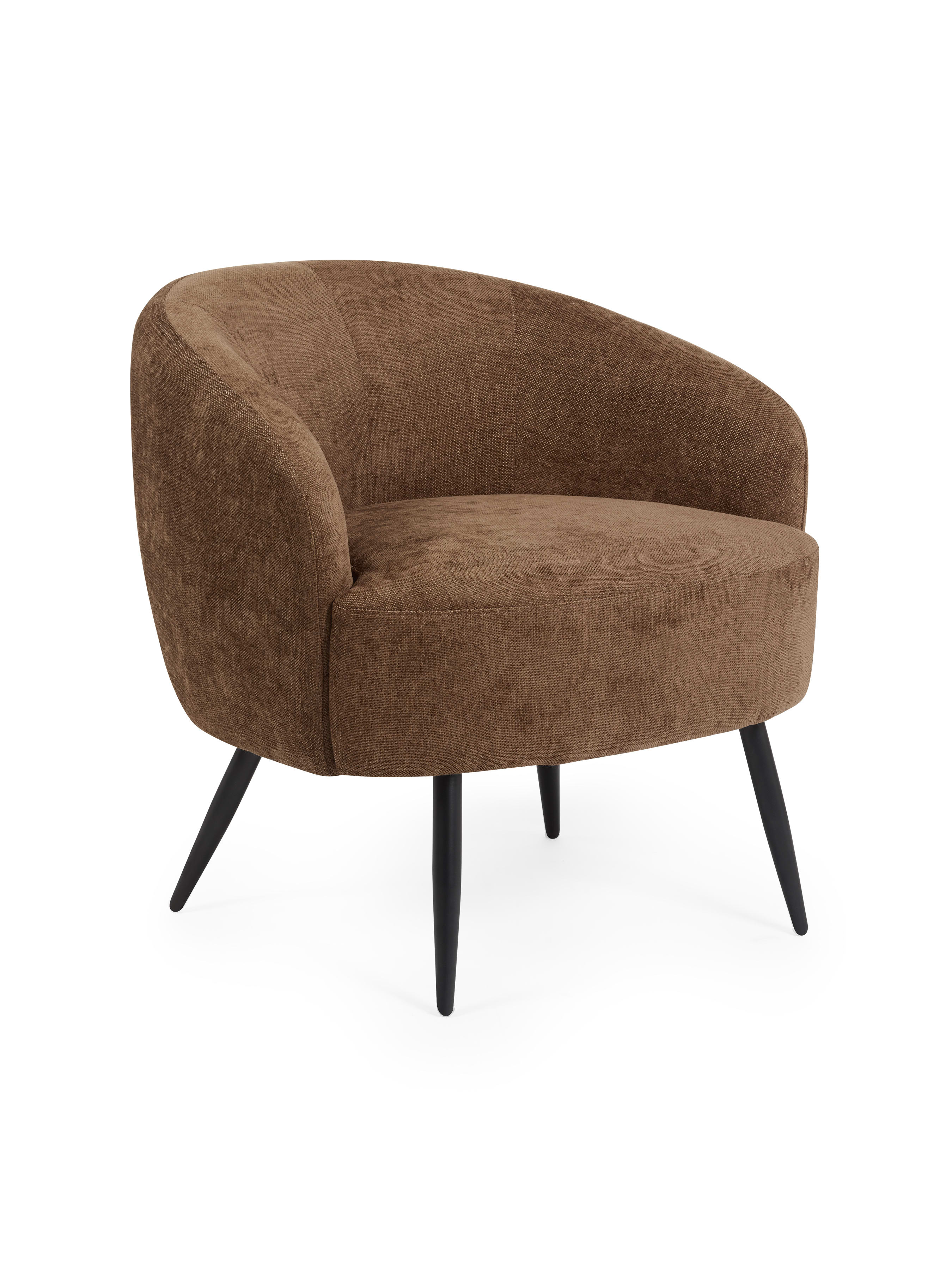 Dahlia Rust Brown Linen Upholstered Accent Chair with Black Metal Legs – Rust Linen