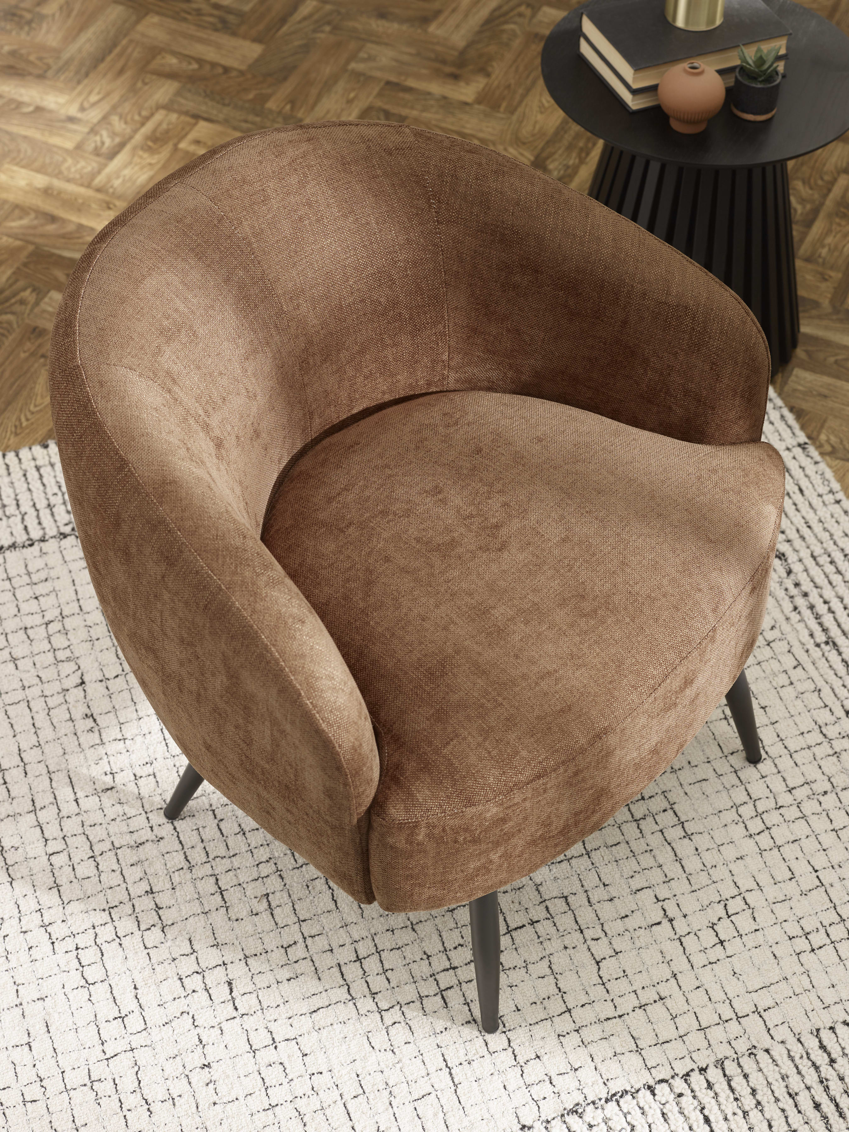 Dahlia Rust Brown Linen Upholstered Accent Chair with Black Metal Legs – Rust Linen
