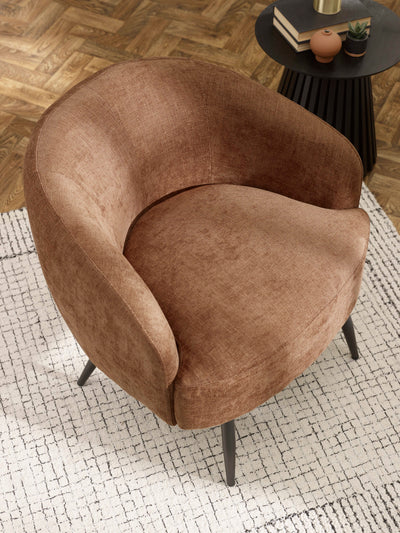 Dahlia Rust Brown Linen Upholstered Accent Chair with Black Metal Legs – Rust Linen