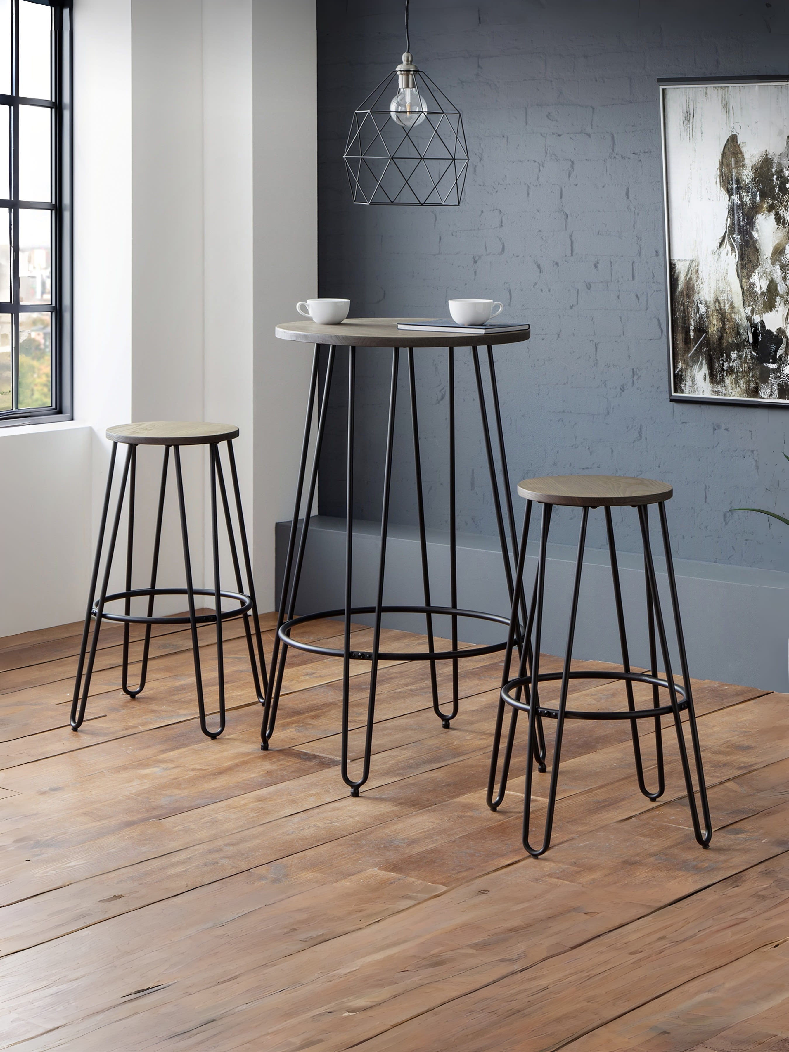 Set Of 2 Dalston Round Bar Stools – Mocha Elm
