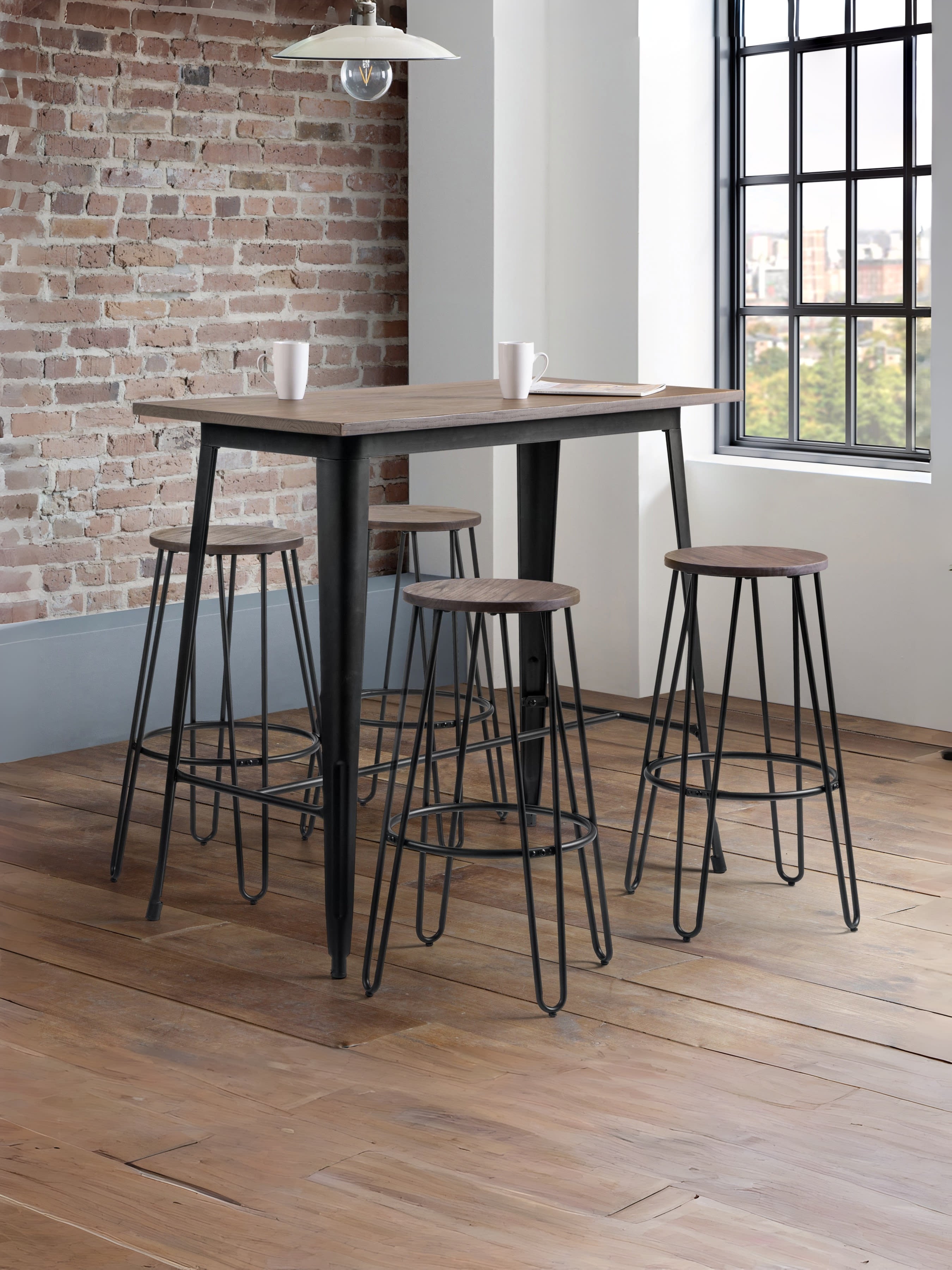Set Of 2 Dalston Round Bar Stools – Mocha Elm