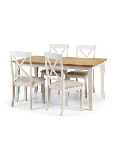 Davenport Ivory and Oak Rectangular Table and 4 Ivory Davenport Chairs – Ivory and Oak Effect