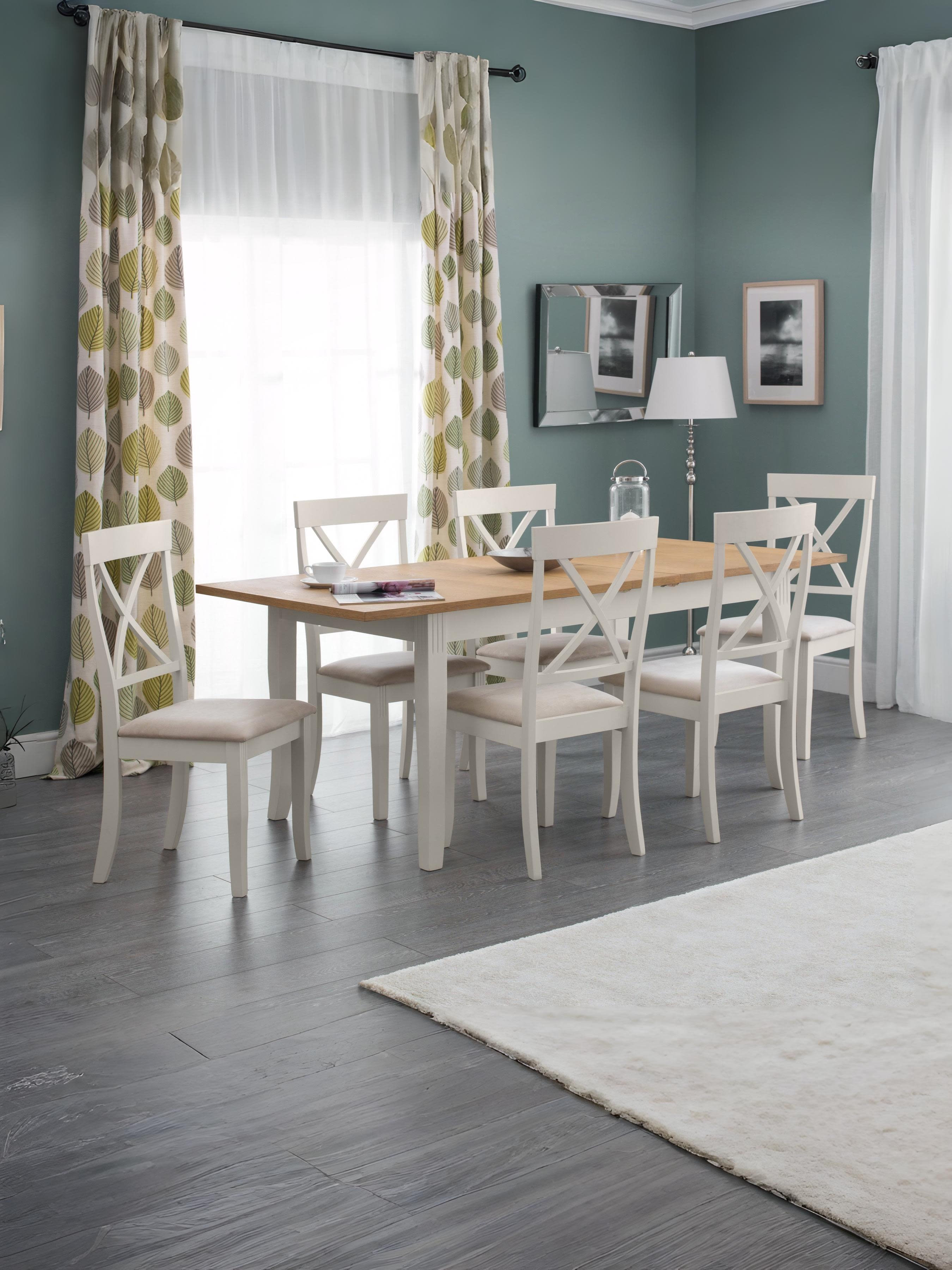 Davenport Ivory and Oak Rectangular Table and 6 Ivory Davenport Chairs – Ivory and Oak Effect
