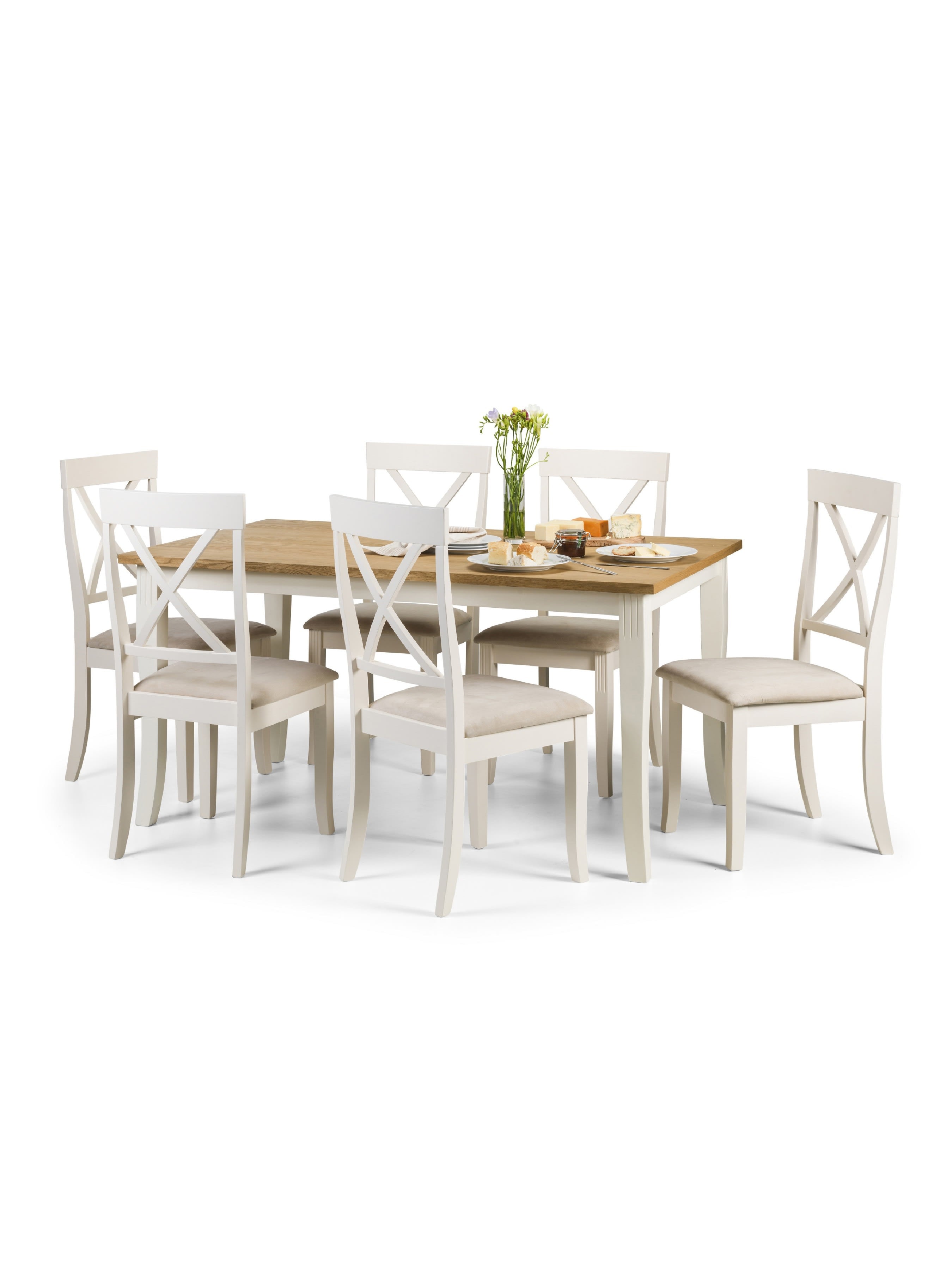 Davenport Ivory and Oak Rectangular Table and 6 Ivory Davenport Chairs – Ivory and Oak Effect