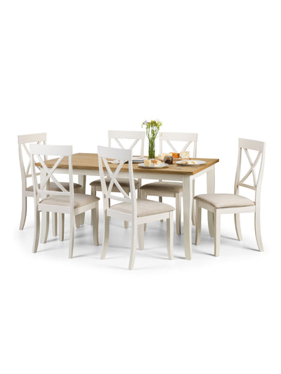Davenport Ivory and Oak Rectangular Table and 6 Ivory Davenport Chairs – Ivory and Oak Effect