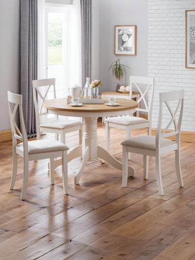 Davenport Ivory and Oak Round Table and 4 Ivory Davenport Chairs – Ivory and Oak Effect