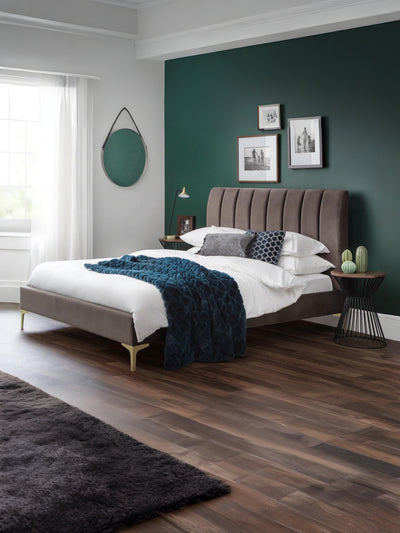 Deco Truffle Velvet & Brushed Gold Bed Frame