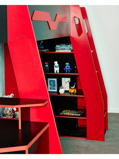 Eagle Single Gaming Highsleeper Bed - Black and Red