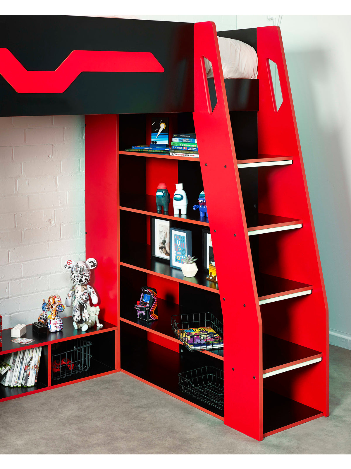 Eagle Single Gaming Highsleeper Bed - Black and Red