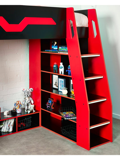 Eagle Single Gaming Highsleeper Bed - Black and Red