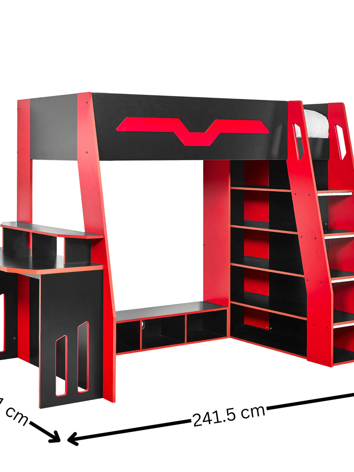 Eagle Single Gaming Highsleeper Bed - Black and Red
