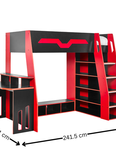 Eagle Single Gaming Highsleeper Bed - Black and Red