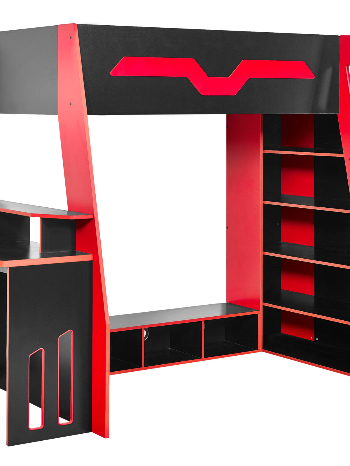 Eagle Single Gaming Highsleeper Bed - Black and Red