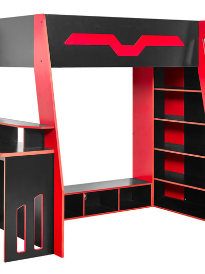Eagle Single Gaming Highsleeper Bed - Black and Red