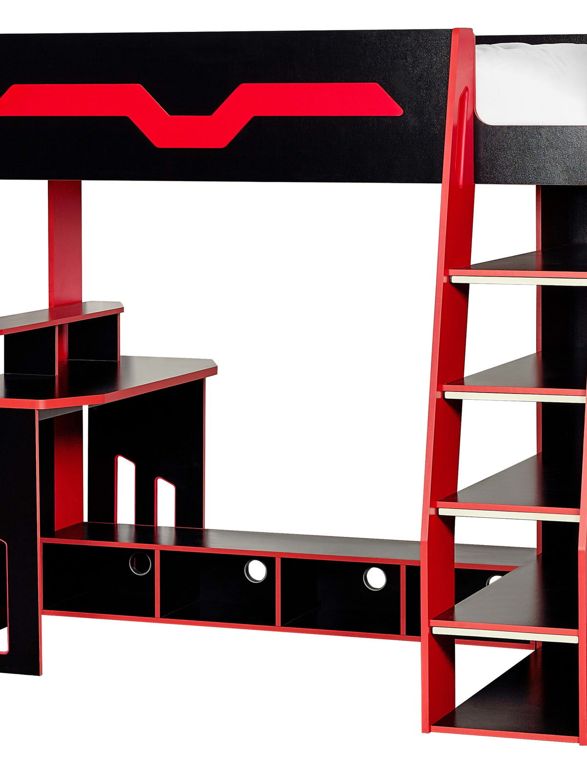 Eagle Single Gaming Highsleeper Bed - Black and Red