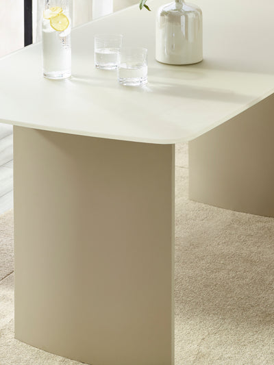 Element Matt Cream Glass Rectangular Dining Set with 6 Callisto Taupe Swivel Chairs – Matt Cream and Taupe