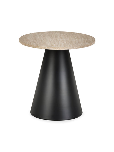 Elgon Travertine Effect Coffee and Lamp Table Set – Natural Travertine Effect and Black