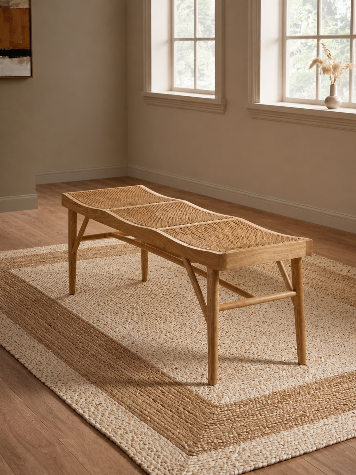 Elodie Rattan Bench – Natural Solid Ash