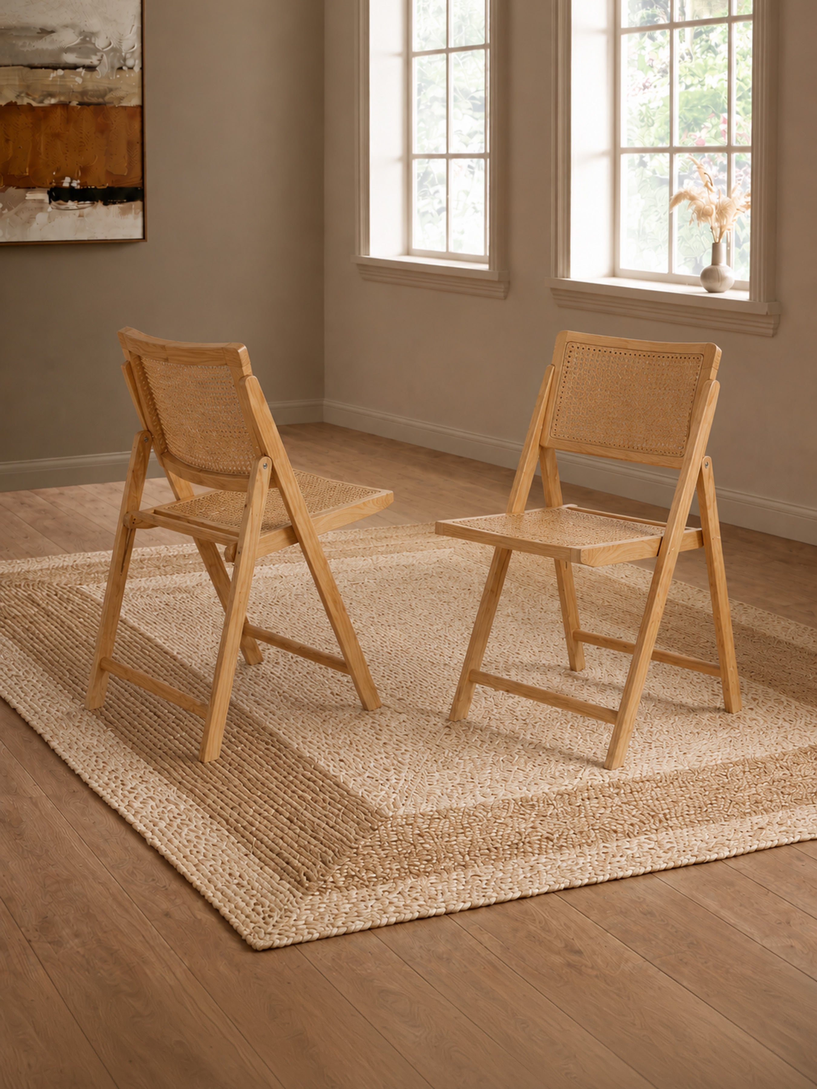 Elodie Folding Rattan Chair (Set of 2) – Natural Solid Ash