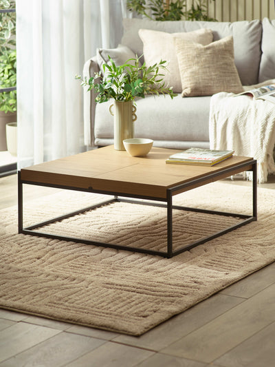Ezra 83cm Square Tray Coffee Table – Light Oak Effect