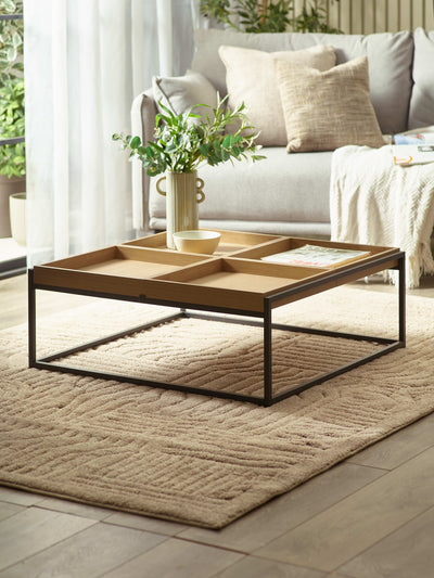 Ezra 83cm Square Tray Coffee Table – Light Oak Effect