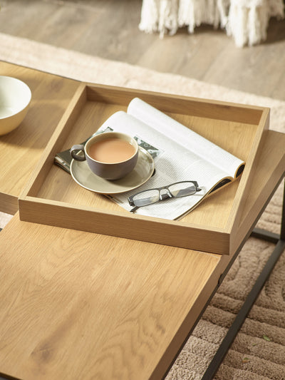 Ezra 83cm Square Tray Coffee Table – Light Oak Effect