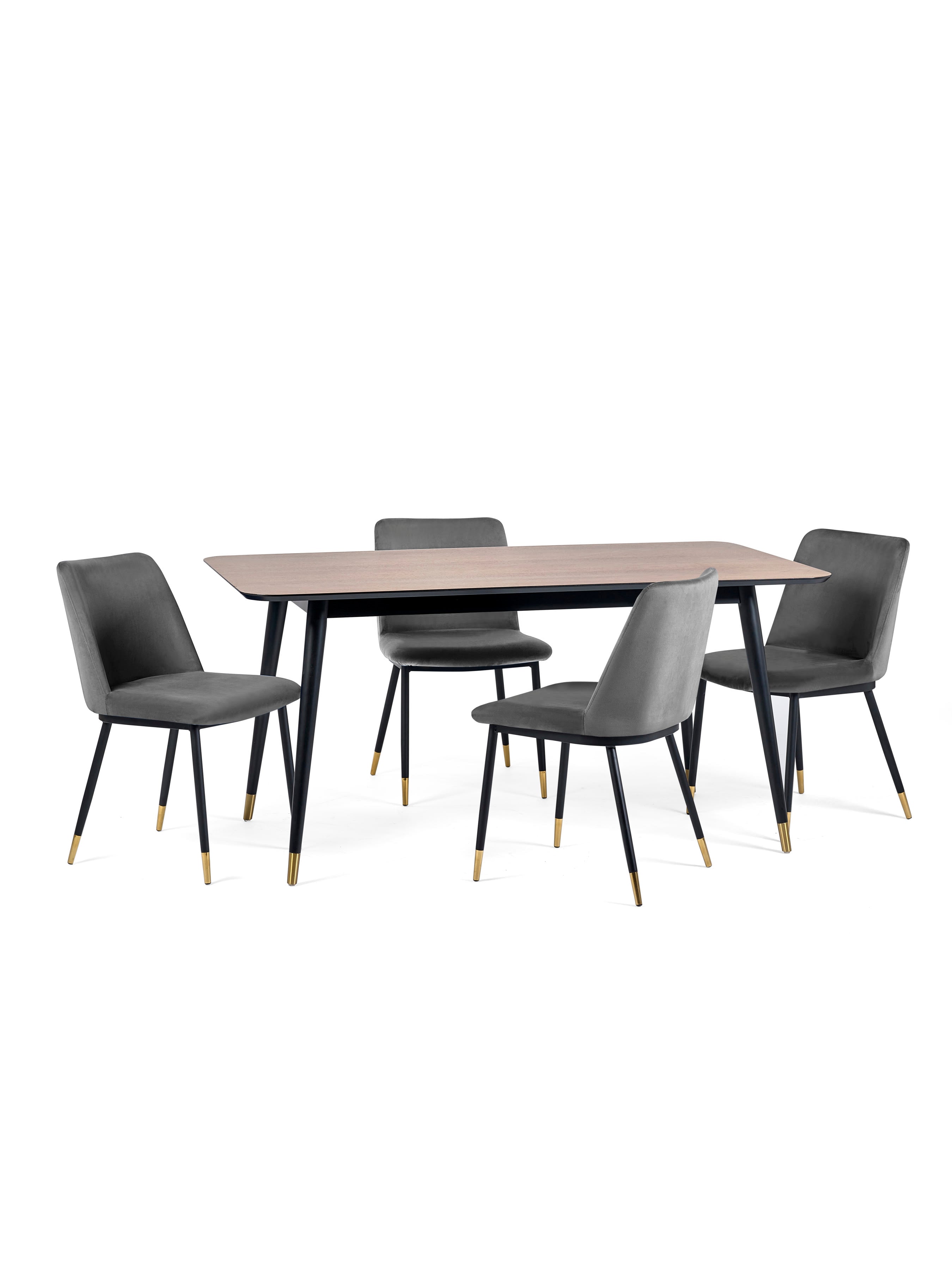 Findlay Rectangular Table and 4 Grey Delaunay Chairs – Walnut Effect and Black