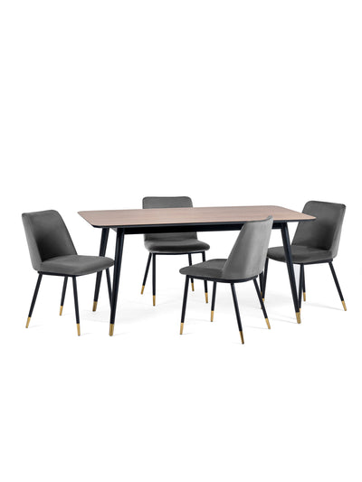 Findlay Rectangular Table and 4 Grey Delaunay Chairs – Walnut Effect and Black