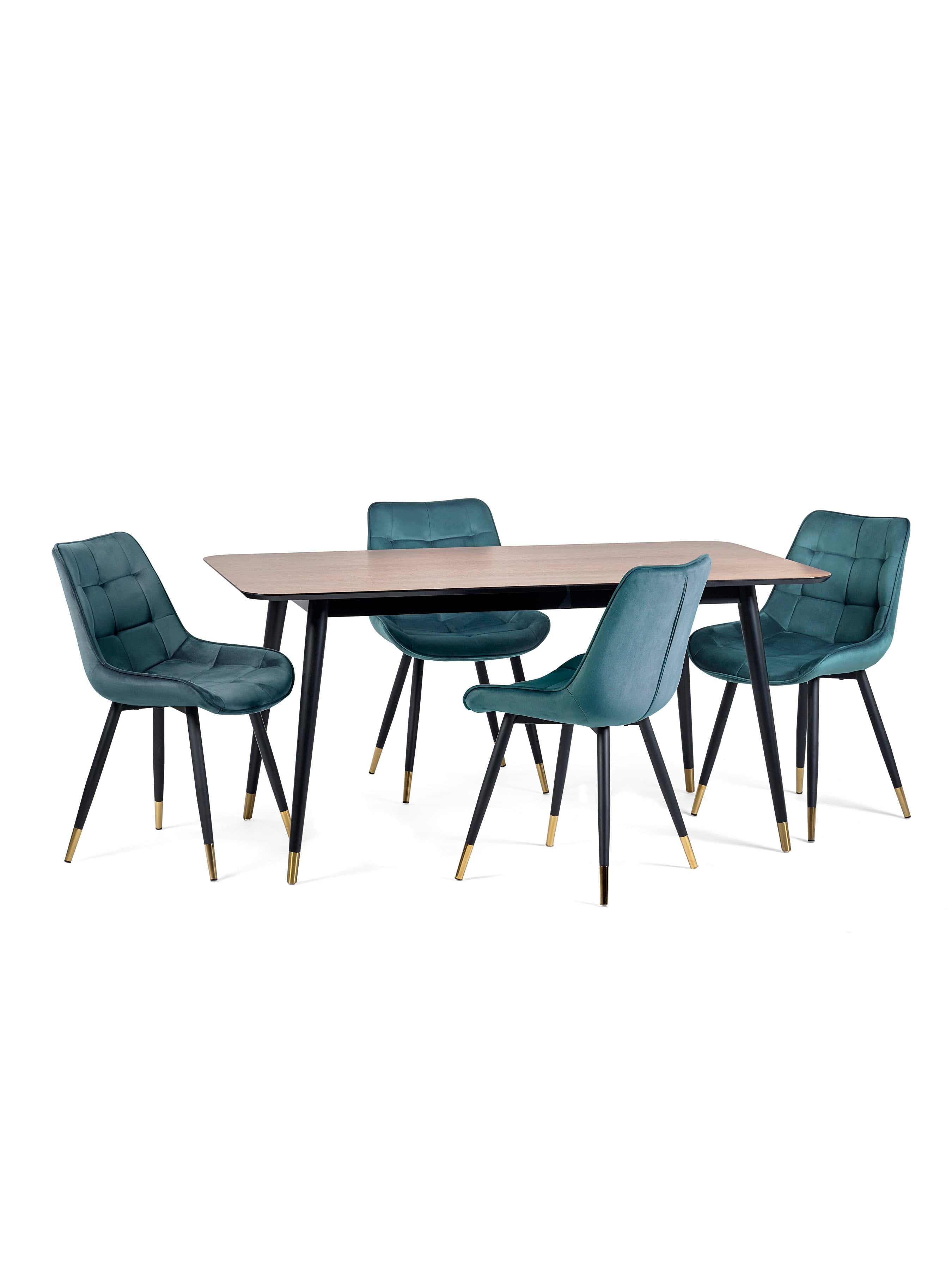 Findlay Rectangular Table and 4 Green Hadid Chairs – Walnut Effect and Black