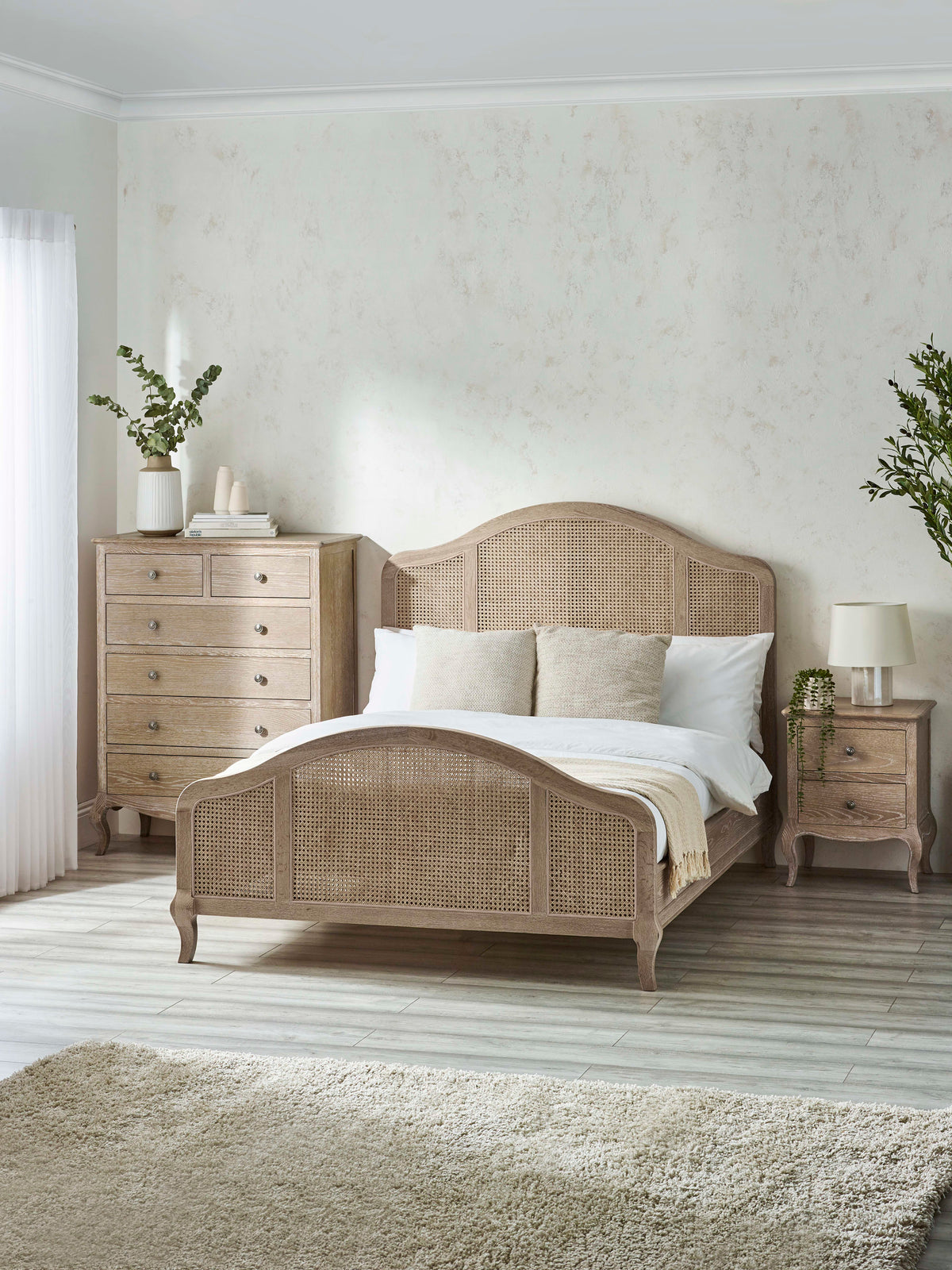 Fleur Rattan Bed - Light Oak
