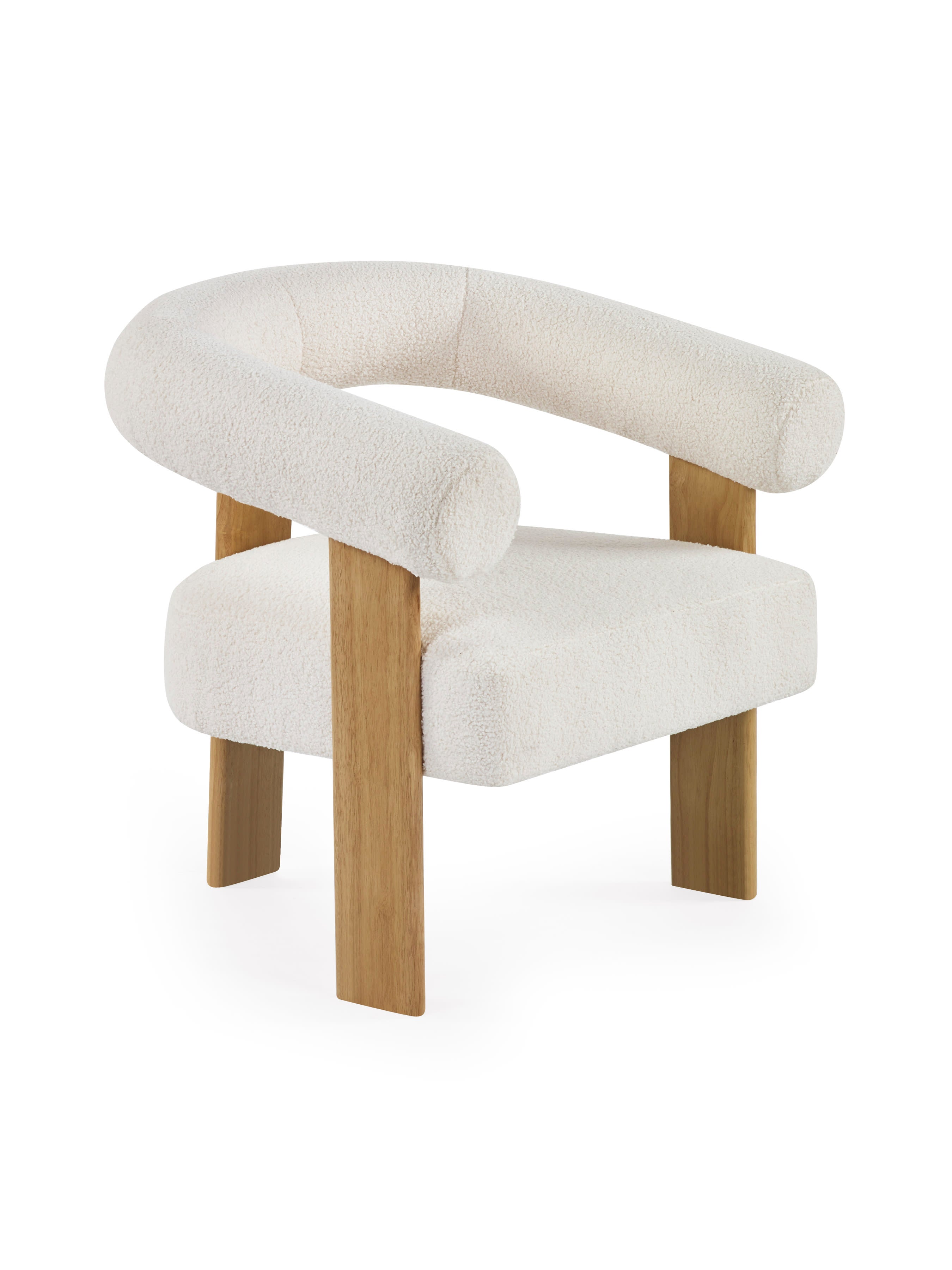 Freya White Boucle Upholstered Accent Chair with Solid Wood Legs