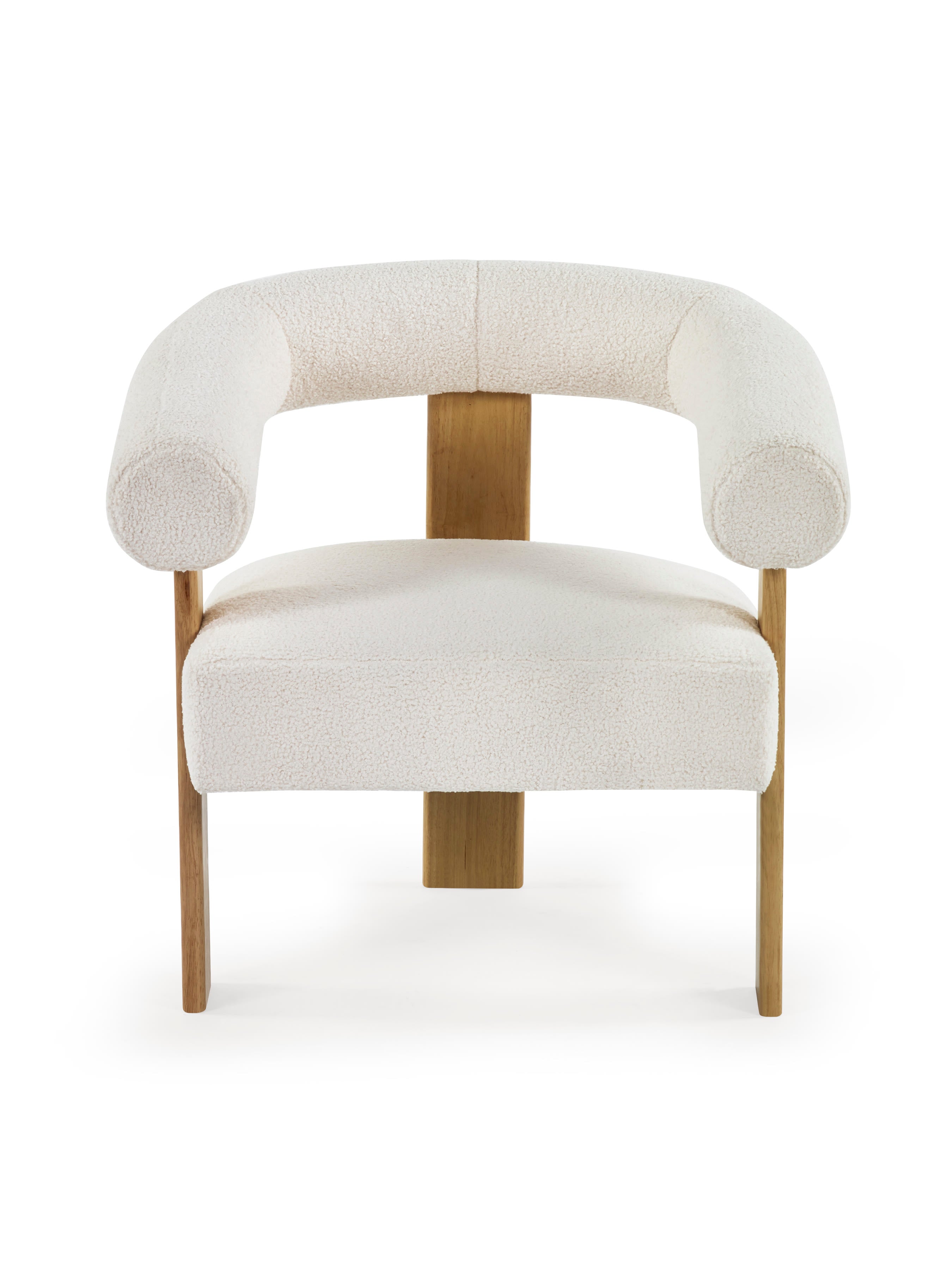 Freya White Boucle Upholstered Accent Chair with Solid Wood Legs