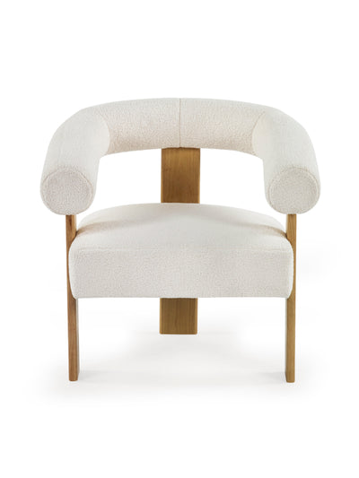 Freya White Boucle Upholstered Accent Chair with Solid Wood Legs
