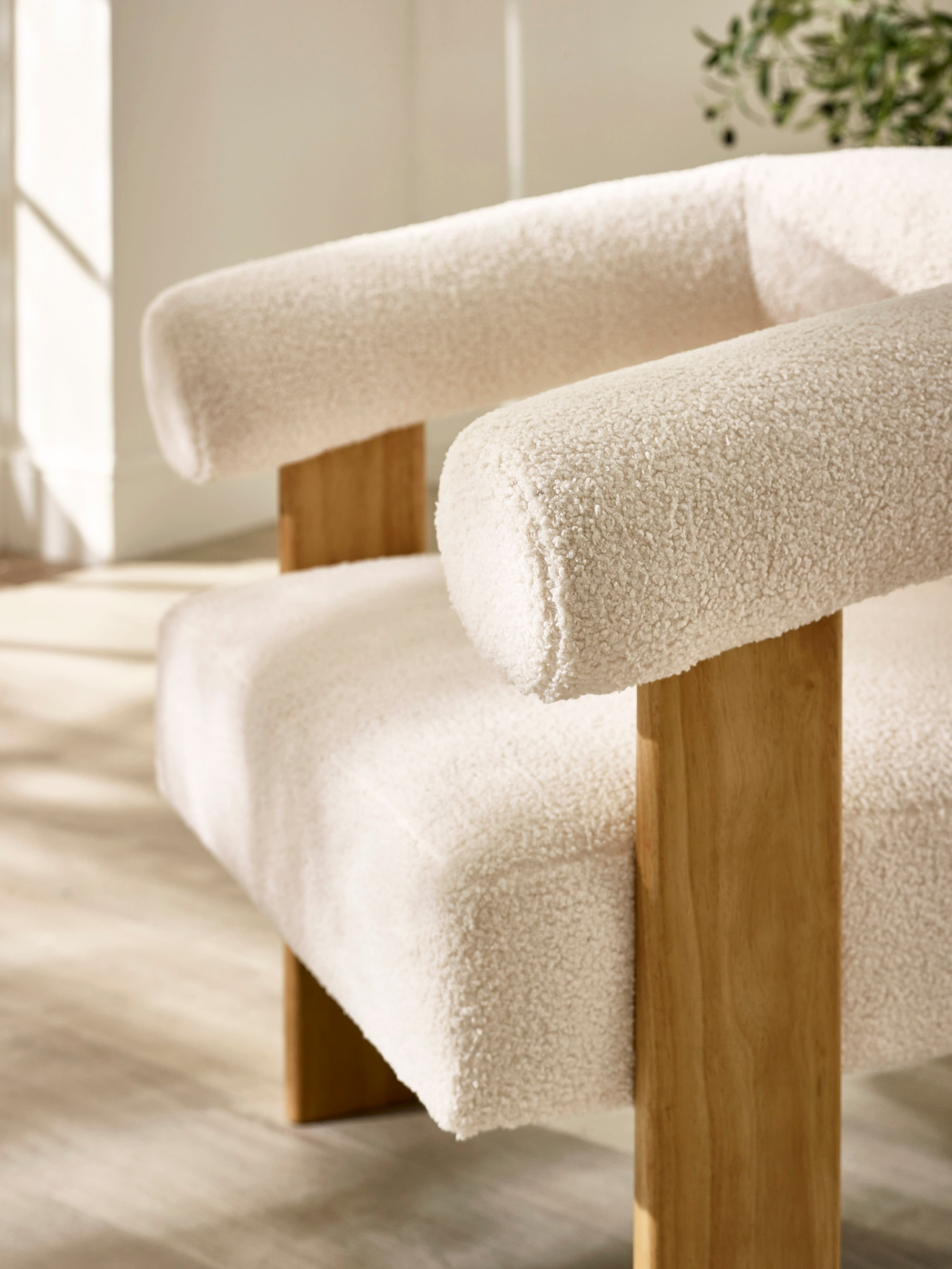 Freya White Boucle Upholstered Accent Chair with Solid Wood Legs