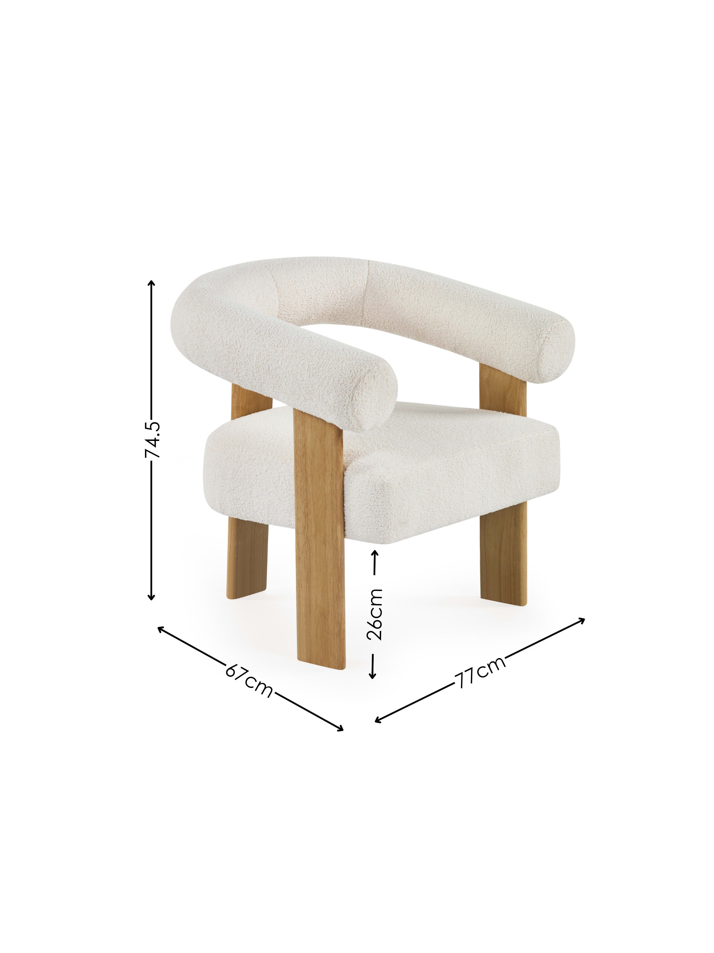 Freya White Boucle Upholstered Accent Chair with Solid Wood Legs