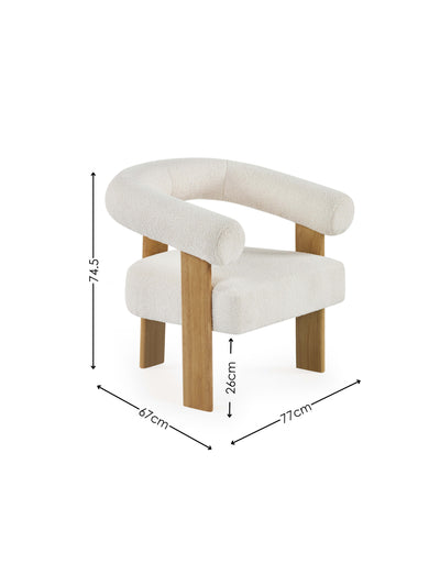 Freya White Boucle Upholstered Accent Chair with Solid Wood Legs