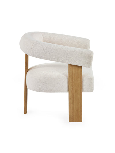 Freya White Boucle Upholstered Accent Chair with Solid Wood Legs